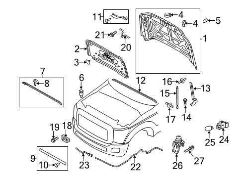 2013 Ford F-250 Super Duty Hood & Components Diagram