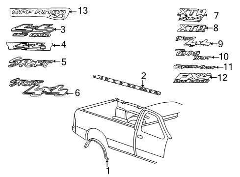 1997 Ford F-150 Exterior Trim - Pick Up Box Diagram 2 - Thumbnail