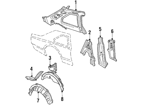 1985 Lincoln Mark VII Inner Structure & Rails - Quarter Panel Diagram