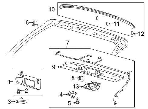 2020 Ford Mustang Visor Assembly - Sun Diagram for KR3Z-7604105-DB
