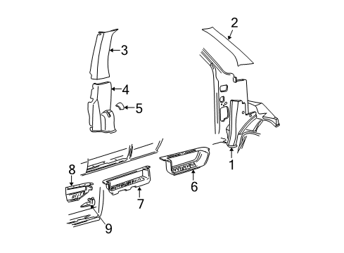 2002 Ford E-350 Econoline Club Wagon Interior Trim - Pillars Diagram