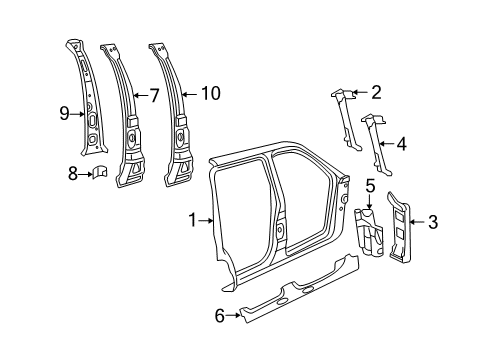 2005 Lincoln Aviator Inner Side Panel, Passenger Side Diagram for 2L2Z-7810110-AA