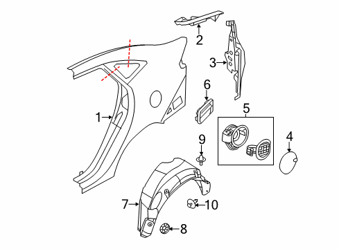 2011 Ford Fiesta Quarter Panel & Components Diagram