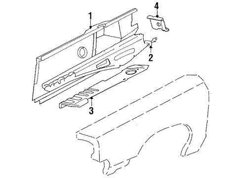 1987 Lincoln Continental Inner Structure & Rails - Fender Diagram