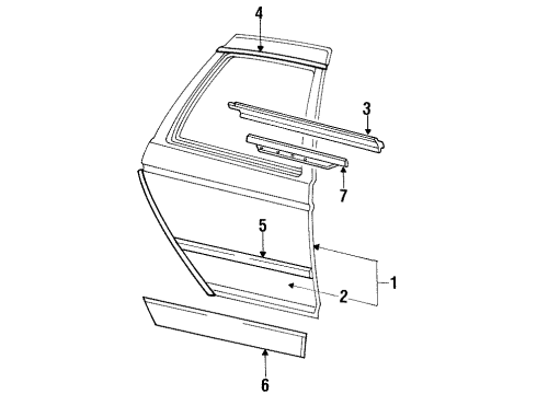 1991 Ford Taurus Exterior Trim - Rear Door Diagram