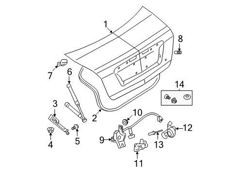 2011 Ford Fusion Trunk Lid & Components Diagram