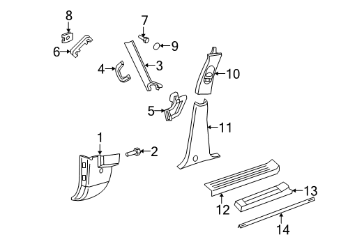 2002 Ford Explorer Interior Trim - Pillars Diagram