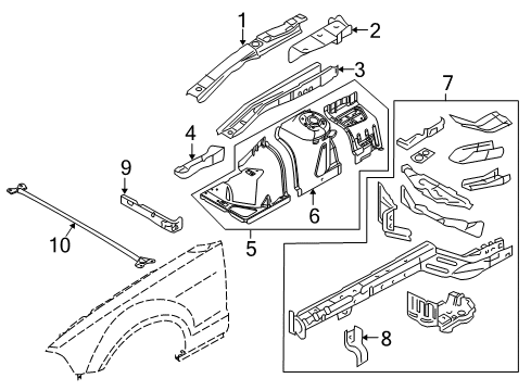 2012 Ford Mustang Structural Components & Rails Diagram