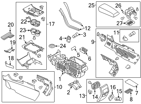 2013 Ford Edge Console Base Mount Bracket, Rear Diagram for 7T4Z-78045B34-BA