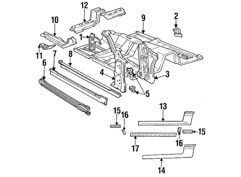 1991 Ford Mustang Exterior Trim - Pillars Diagram 2 - Thumbnail