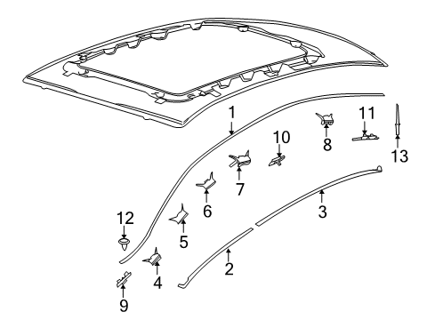 2013 Lincoln MKS Exterior Trim - Roof Diagram