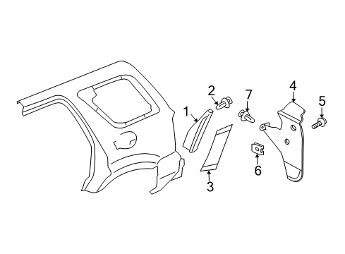 2010 Mercury Mariner Mud Guard, Rear Driver Side Diagram for 8L8Z-16A550-B