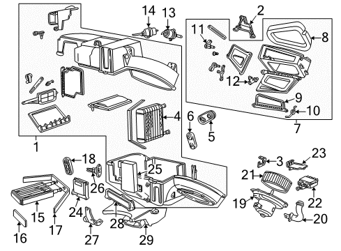 2000 Mercury Sable A/C Evaporator & Heater Components Diagram