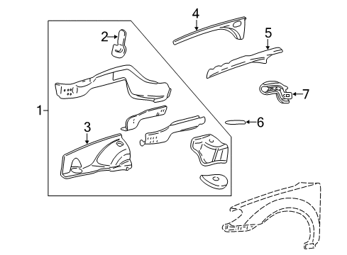 2003 Mercury Sable Apron/Rail Assembly, Front Passenger Side Diagram for 3F1Z-16054-AA