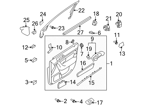 2013 Lincoln MKS Interior Trim - Front Door Diagram