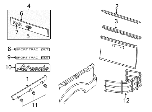 2002 Ford Explorer Sport Trac Exterior Trim - Pick Up Box Diagram