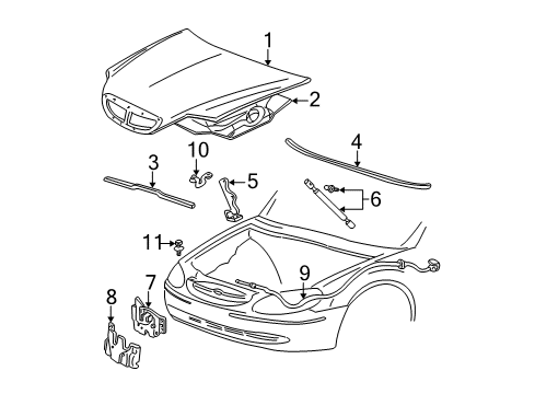 2000 Mercury Sable Hood & Components Diagram