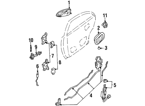 1997 Mercury Tracer Rear Door - Lock & Hardware Diagram