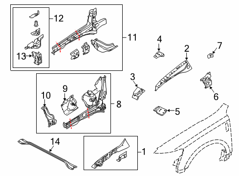 2011 Lincoln MKT Upper Reinforcement, Passenger Side Diagram for 8A4Z-16B044-A