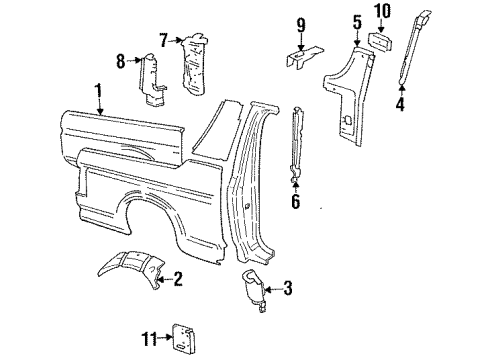 1992 Ford Bronco Inner Structure & Rails - Quarter Panel Diagram