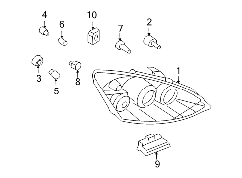 2005 Ford Focus Headlamp Components Diagram 2 - Thumbnail
