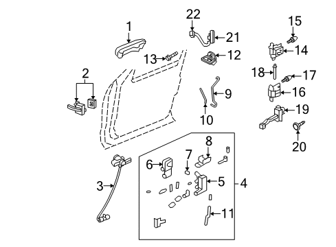 2004 Ford Explorer Front Door - Lock & Hardware Diagram