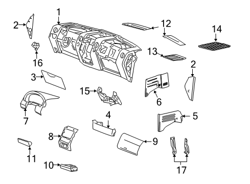 2005 Ford F-150 Cluster Trim Diagram for 4L3Z-15044D70-AAA