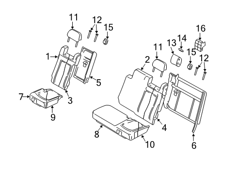 2005 Lincoln Navigator Seat Back Cover, Rear Passenger Side Diagram for 2L1Z-7866800-AA