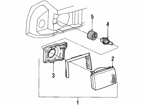 1984 Ford Mustang Headlamp Components Diagram