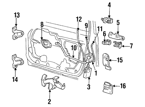 1992 Mercury Sable Front Door - Lock & Hardware Diagram