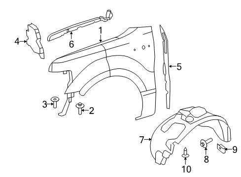 2014 Ford F-150 Fender Liner, Front Driver Side Diagram for 9L3Z-16103-A