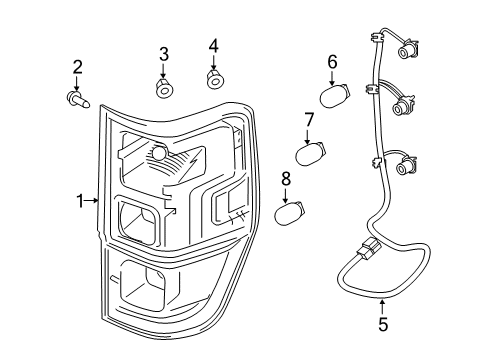 2019 Ford Ranger Tail Lamp Assembly Retainer Clip, Upper Diagram for -W717430-S300