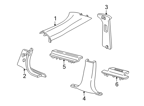 2000 Lincoln LS Interior Trim - Pillars Diagram
