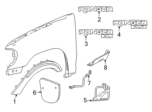 2000 Ford Ranger Exterior Trim - Fender Diagram