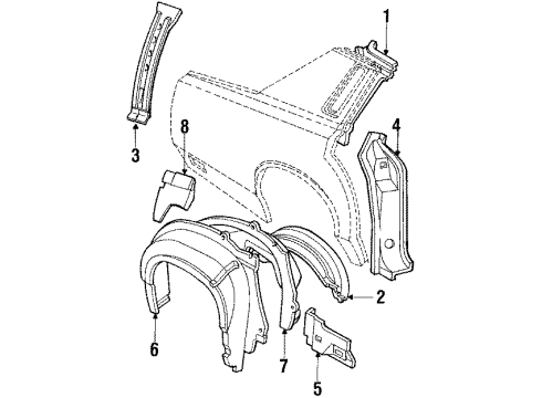 1986 Lincoln Continental Inner Structure & Rails - Quarter Panel Diagram