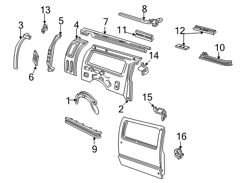 2002 Ford E-350 Econoline Club Wagon Inner Structure & Rails - Side Panel Diagram