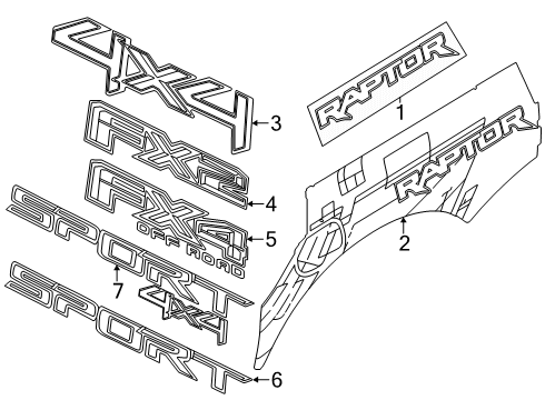 2024 Ford Ranger Exterior Trim - Pick Up Box Diagram