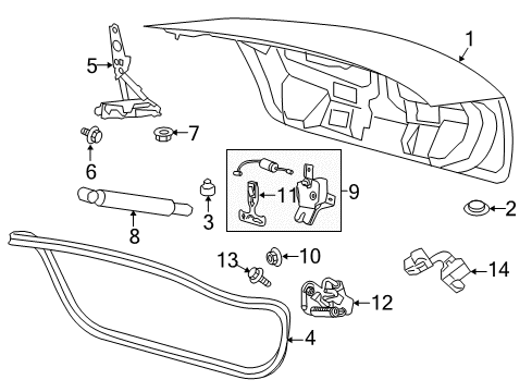 2013 Lincoln MKS Trunk Lid & Components Diagram