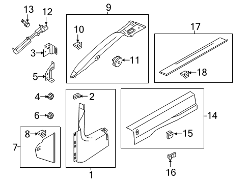 2016 Ford Mustang Interior Trim - Pillars Diagram