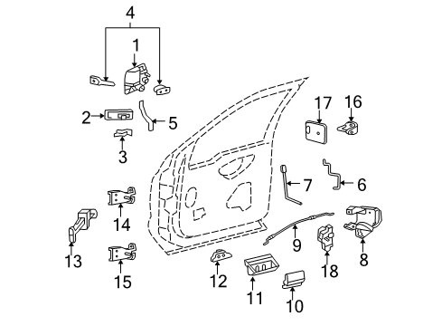 2001 Ford F-350 Super Duty Front Door - Lock & Hardware Diagram