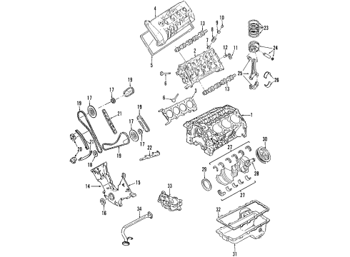 2003 Lincoln Aviator Timing Cover Gasket, Passenger Side Diagram for F3LY-6020-C