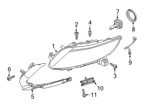 2013 Lincoln MKS Headlamp Components Diagram