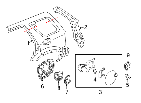 2008 Ford Escape Quarter Panel & Components Diagram 2 - Thumbnail