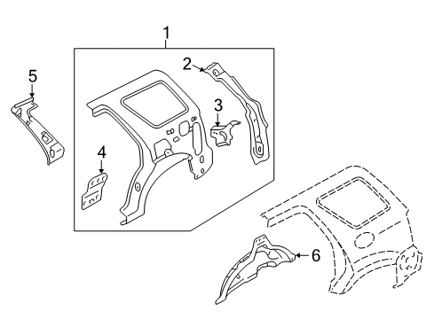 2008 Mercury Mariner Inner Structure - Quarter Panel Diagram 2 - Thumbnail