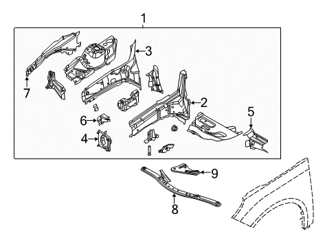 2017 Ford Focus Structural Components & Rails Diagram