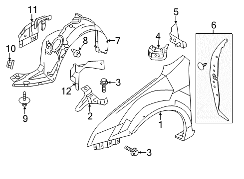 2011 Ford Fusion Fender, Front Passenger Side Diagram for AE5Z-16005-A