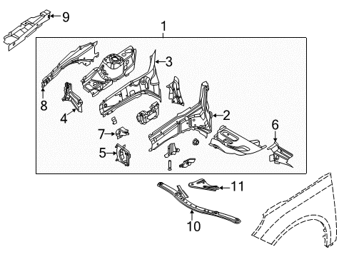 2015 Ford Focus Inner Reinforcement, Passenger Side Diagram for CV6Z-54103A32-B