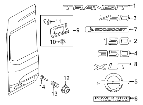 2019 Ford Transit-150 Exterior Trim - Back Door  Diagram