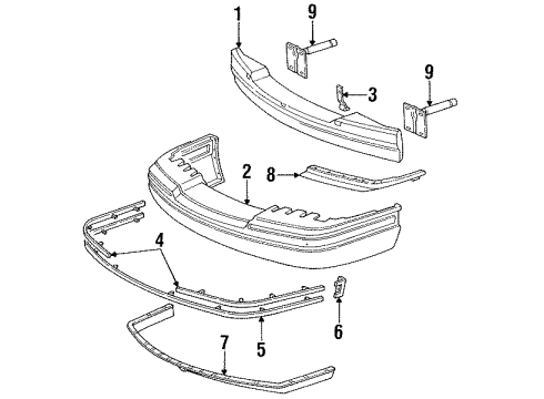 1992 Lincoln Town Car Bumper & Components - Front Diagram