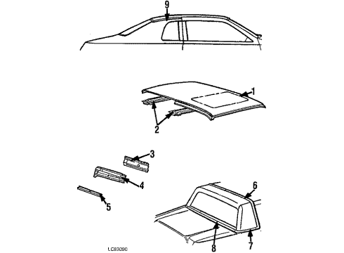 1984 Mercury Cougar Roof & Back Glass Diagram